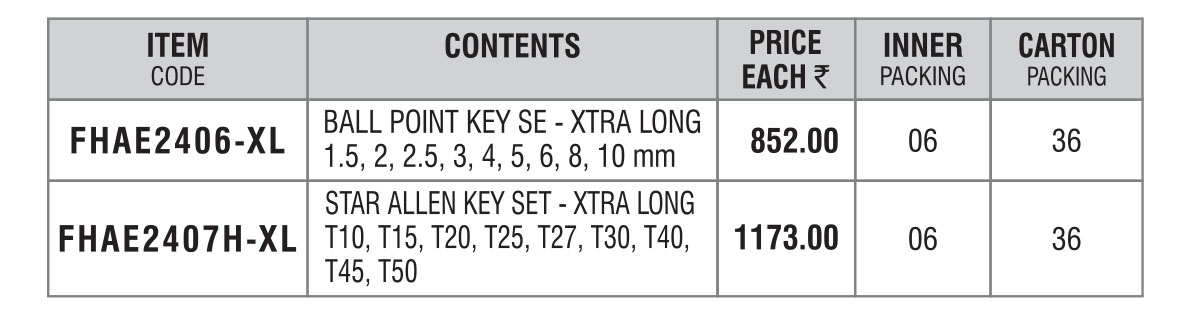 9 Pcs Set Extra Long Allen Key (Ball Point & Star) - size - specifications